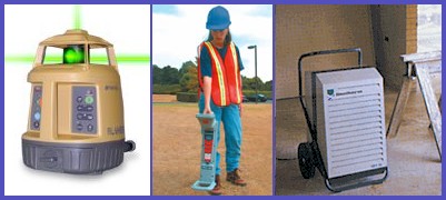 Topcon RL-VH3G laser, Dantherm CDT22 dehumidifier and Radiodetection RD400PXL precision cable locator